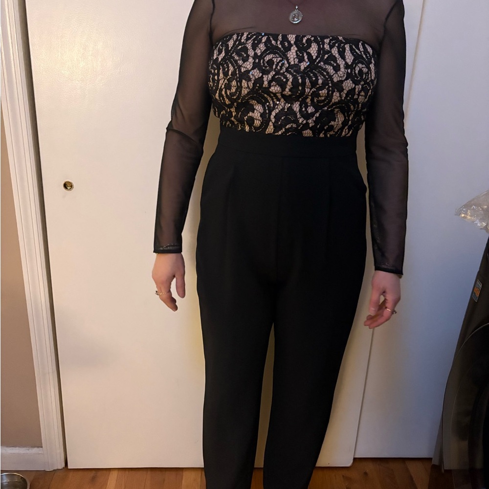 Vince Camuto Black and Gold Lace Jumpsuit